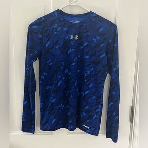 🌟Under Armour Heat Gear Blue Patterned Long Sleeve Shirt Size Youth Large